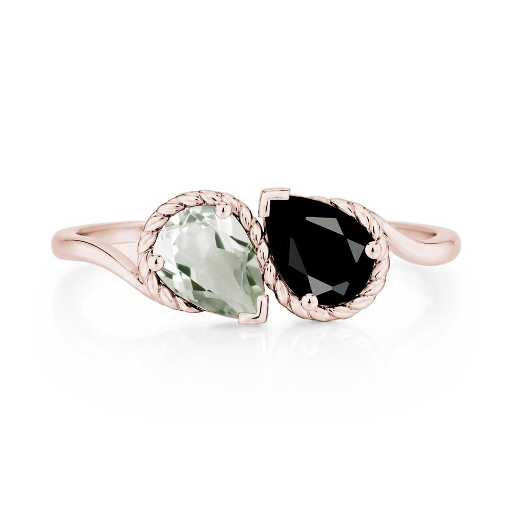 Pear Cut Emerald and Swiss Blue Topaz Twisted Toi Et Moi Ring - LUO Jewelry #gemstone_Black Spinel and Green Amethyst