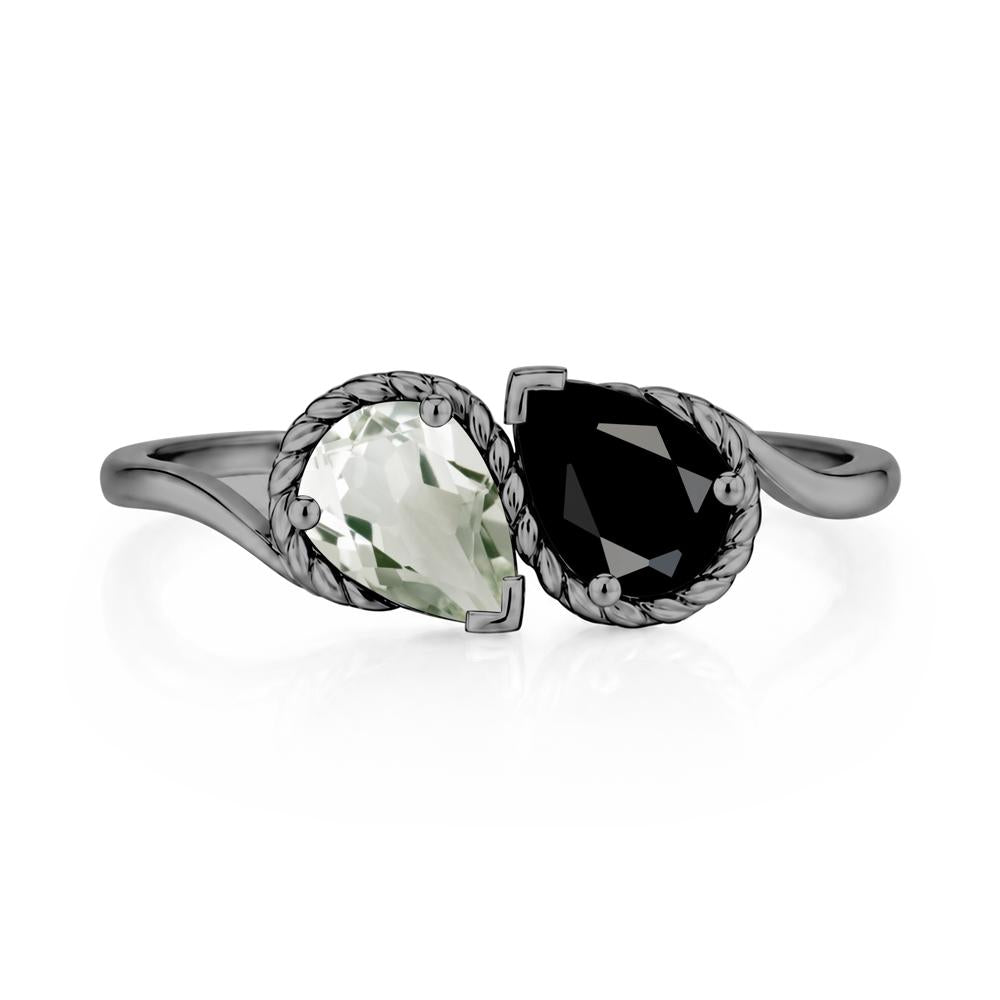 Pear Cut Emerald and Swiss Blue Topaz Twisted Toi Et Moi Ring - LUO Jewelry #gemstone_Black Spinel and Green Amethyst