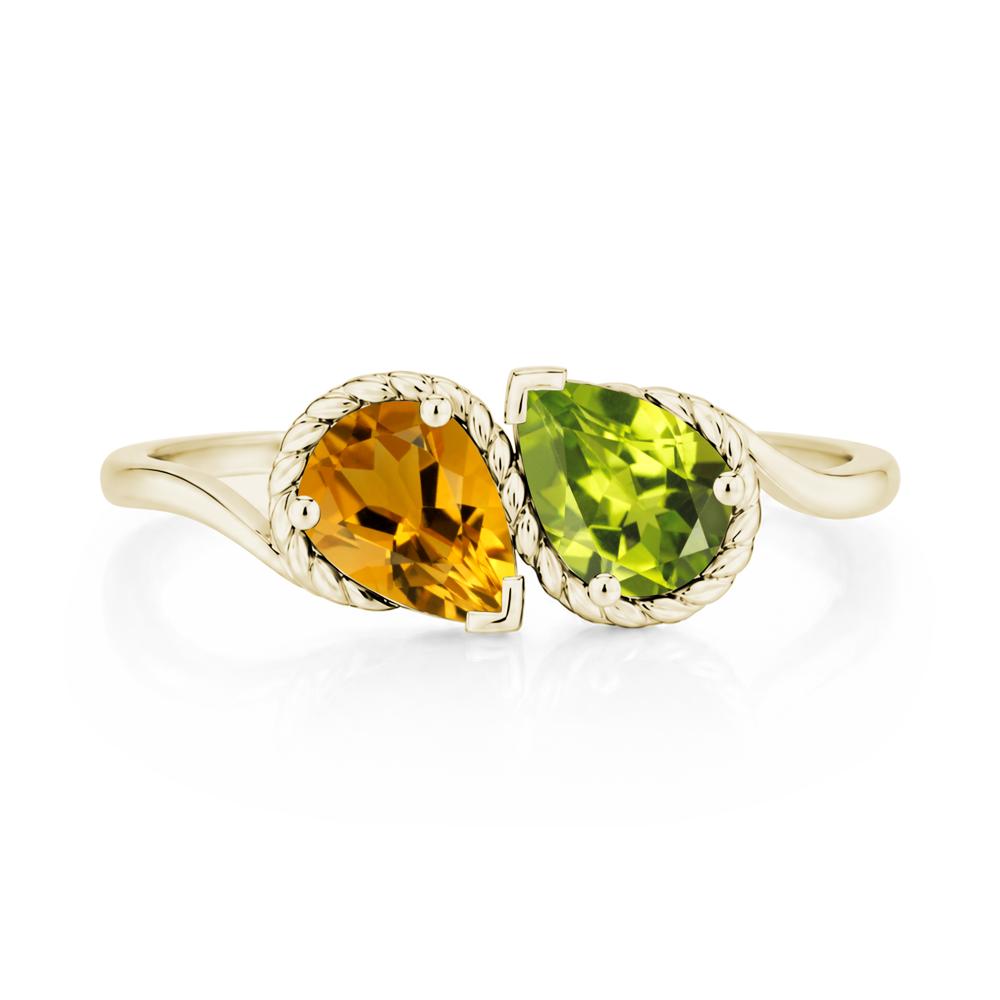 Pear Cut Emerald and Swiss Blue Topaz Twisted Toi Et Moi Ring - LUO Jewelry #gemstone_Citrine and Peridot
