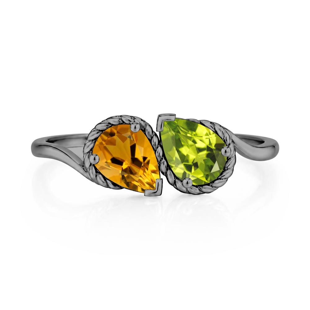 Pear Cut Emerald and Swiss Blue Topaz Twisted Toi Et Moi Ring - LUO Jewelry #gemstone_Citrine and Peridot