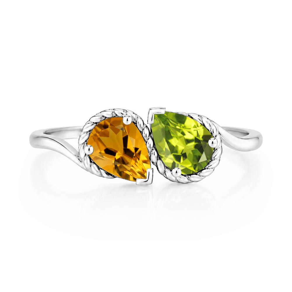 Pear Cut Emerald and Swiss Blue Topaz Twisted Toi Et Moi Ring - LUO Jewelry #gemstone_Citrine and Peridot