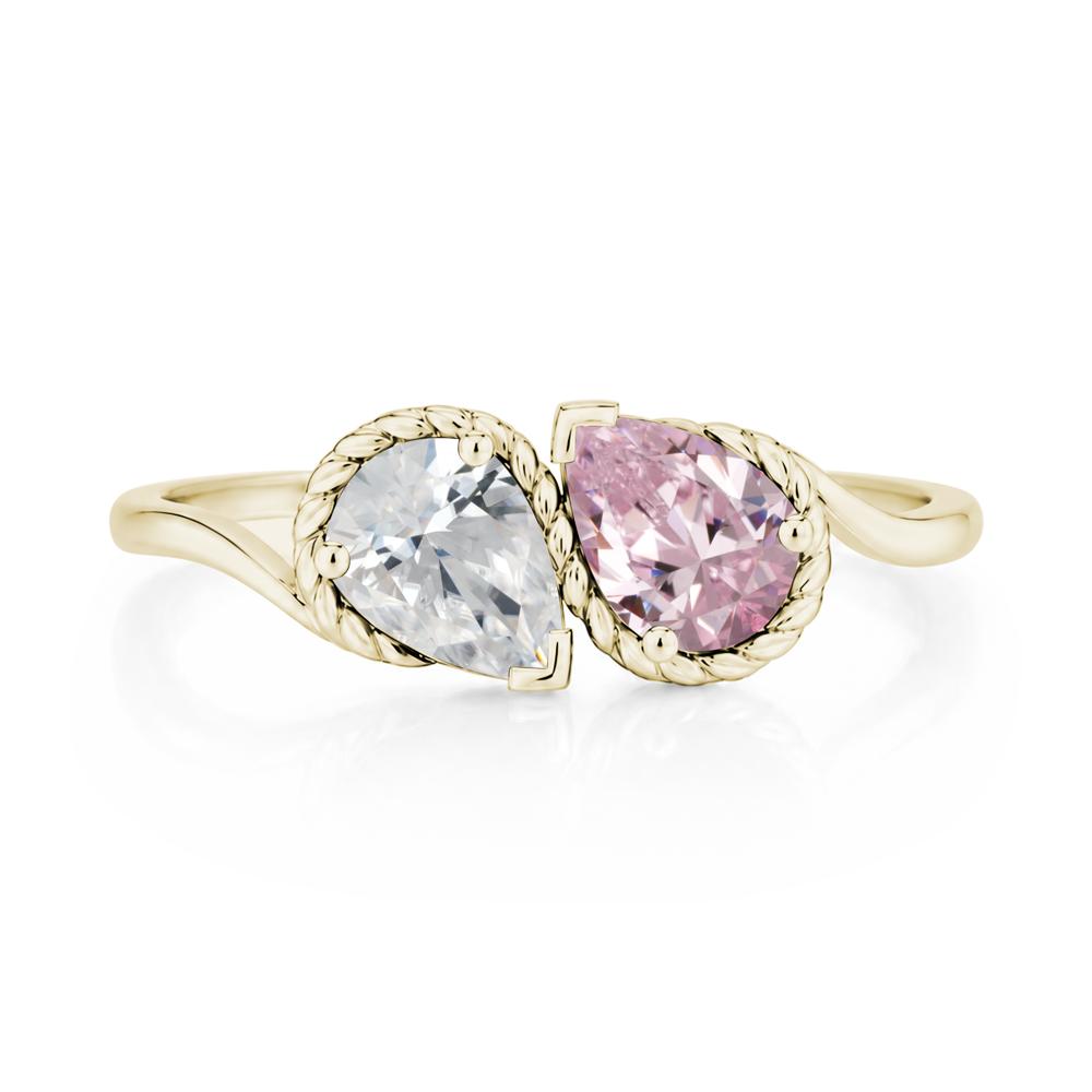 Pear Cut Emerald and Swiss Blue Topaz Twisted Toi Et Moi Ring - LUO Jewelry #gemstone_Cubic Zirconia and Pink Cubic Zirconia