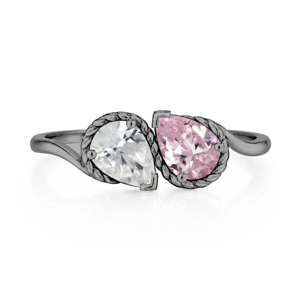Pear Cut Emerald and Swiss Blue Topaz Twisted Toi Et Moi Ring - LUO Jewelry #gemstone_Cubic Zirconia and Pink Cubic Zirconia