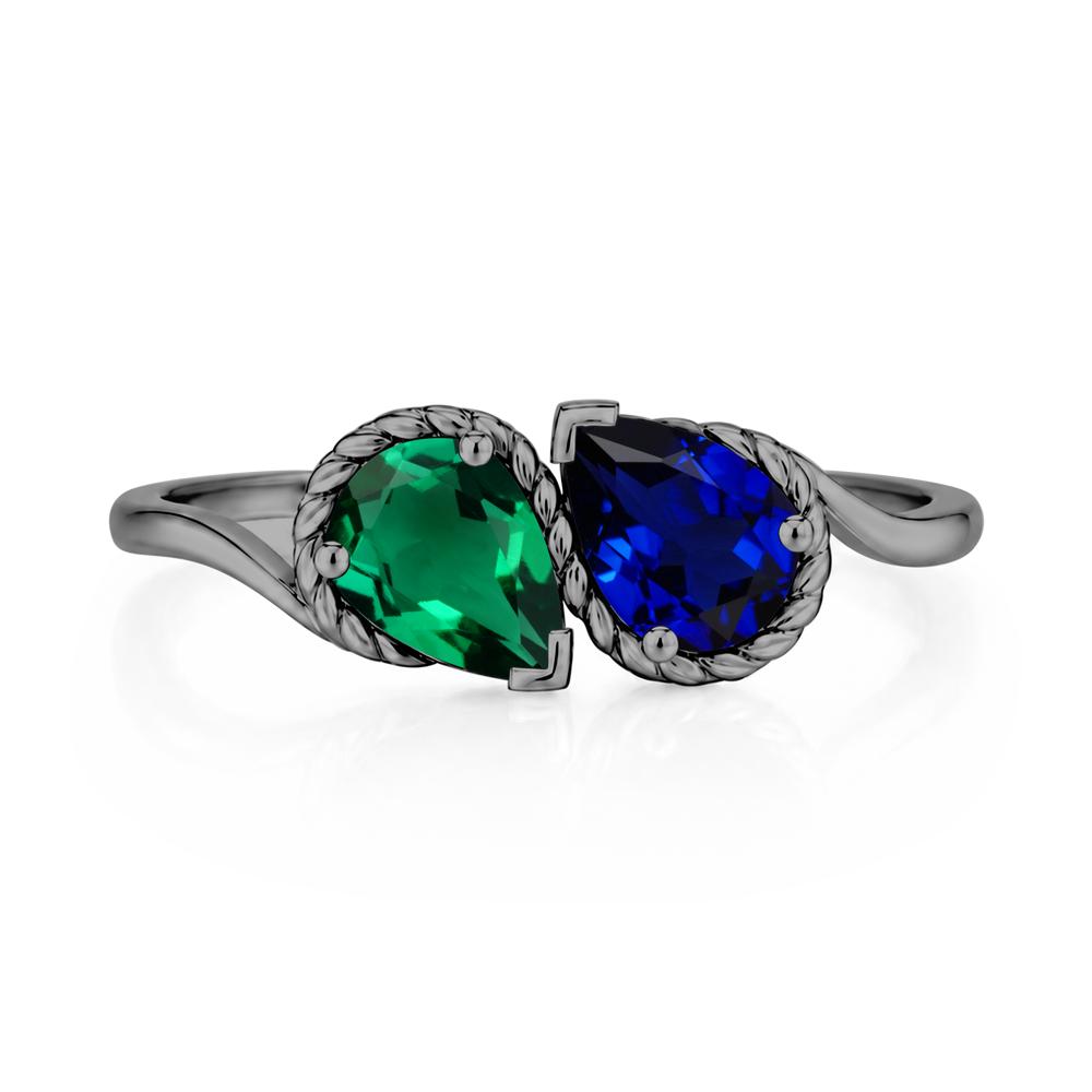 Pear Cut Emerald and Swiss Blue Topaz Twisted Toi Et Moi Ring - LUO Jewelry #gemstone_Emerald and Sapphire