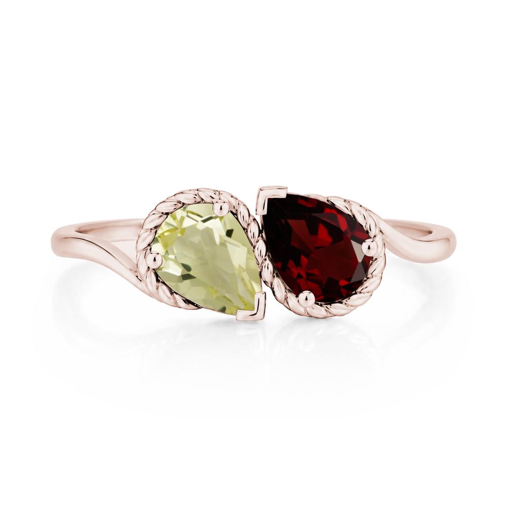 Pear Cut Emerald and Swiss Blue Topaz Twisted Toi Et Moi Ring - LUO Jewelry #gemstone_Garnet and Lemon Quartz