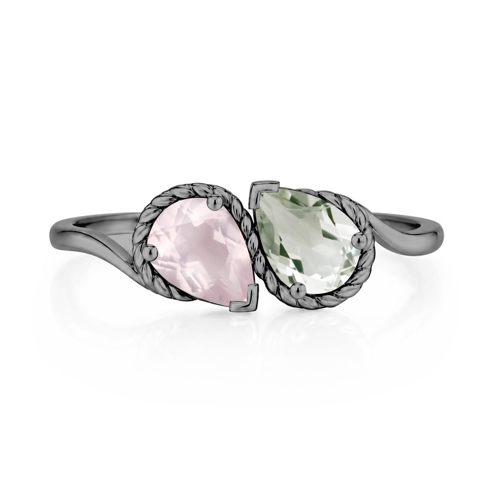Pear Cut Emerald and Swiss Blue Topaz Twisted Toi Et Moi Ring - LUO Jewelry #gemstone_Green Amethyst and Rose Quartz