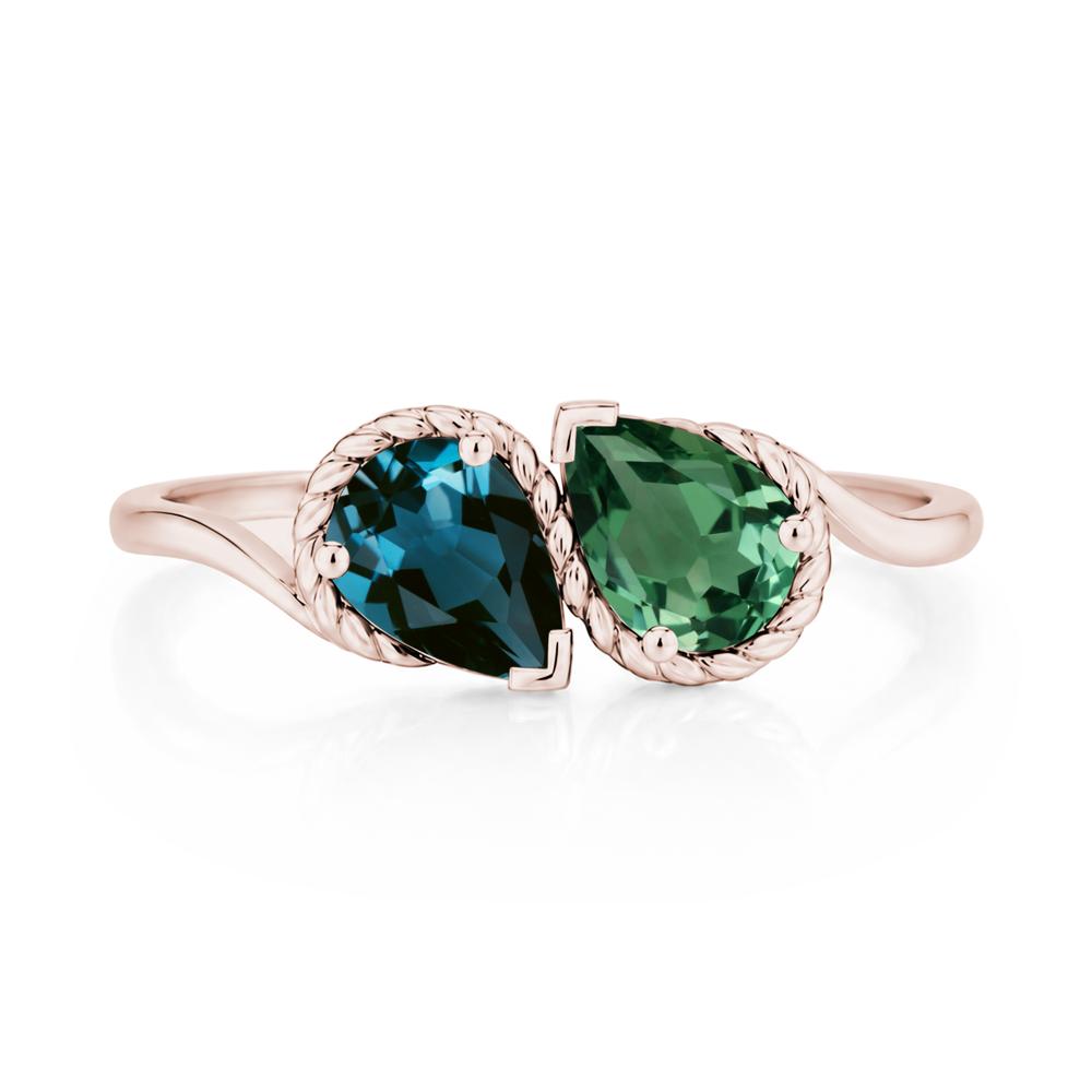Pear Cut Emerald and Swiss Blue Topaz Twisted Toi Et Moi Ring - LUO Jewelry #gemstone_Green Sapphire and London Blue Topaz