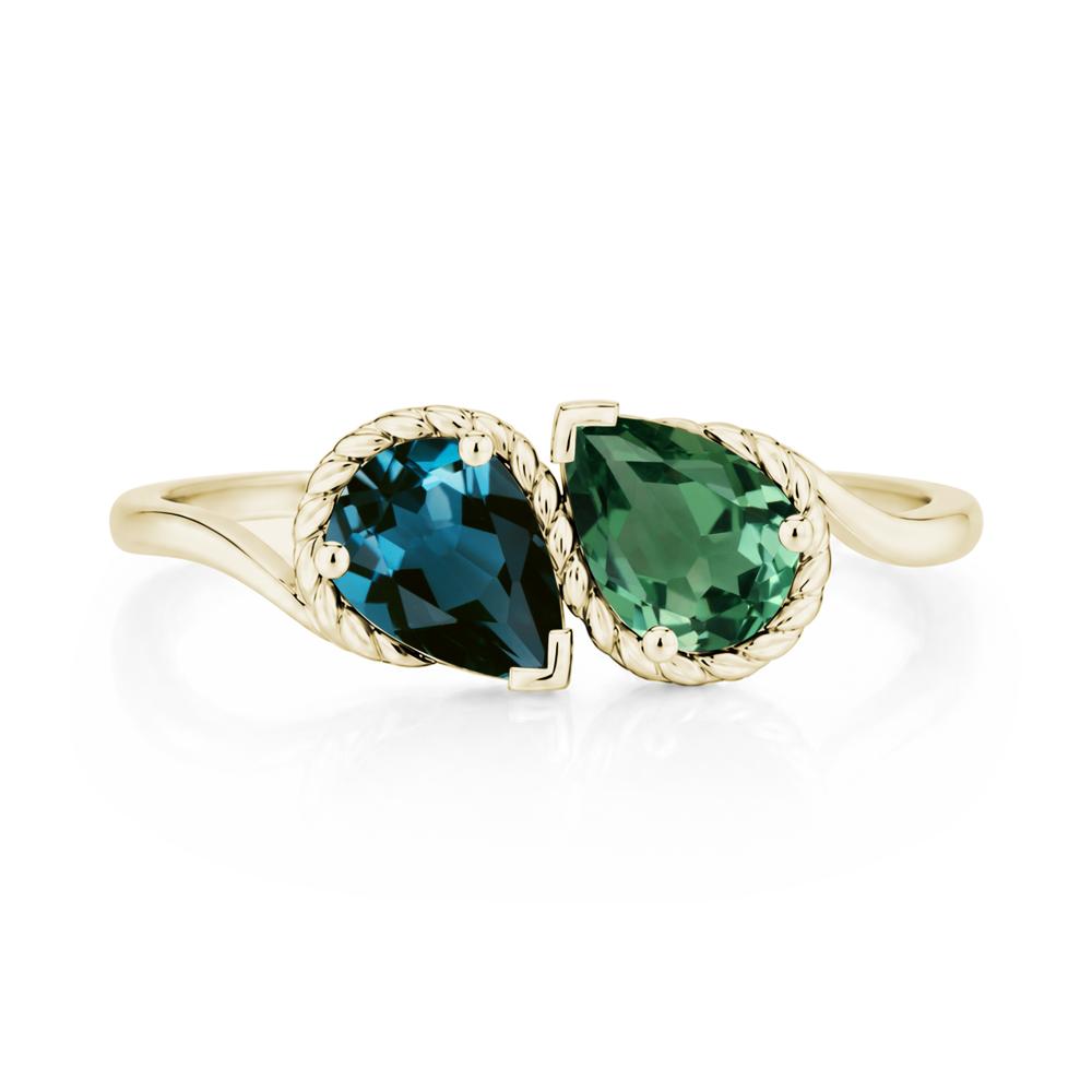 Pear Cut Emerald and Swiss Blue Topaz Twisted Toi Et Moi Ring - LUO Jewelry #gemstone_Green Sapphire and London Blue Topaz
