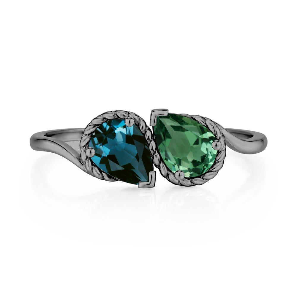 Pear Cut Emerald and Swiss Blue Topaz Twisted Toi Et Moi Ring - LUO Jewelry #gemstone_Green Sapphire and London Blue Topaz
