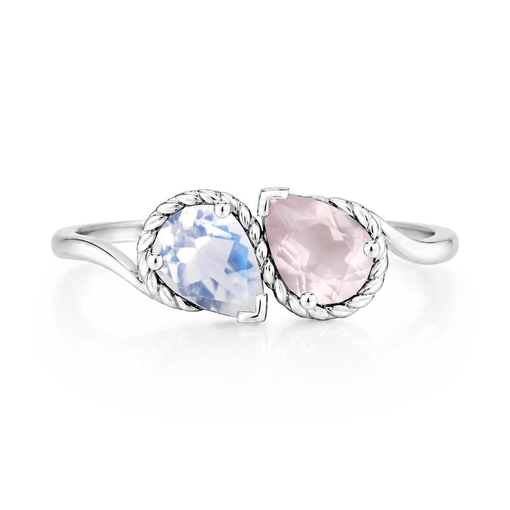 Pear Cut Emerald and Swiss Blue Topaz Twisted Toi Et Moi Ring - LUO Jewelry #gemstone_Moonstone and Rose Quartz