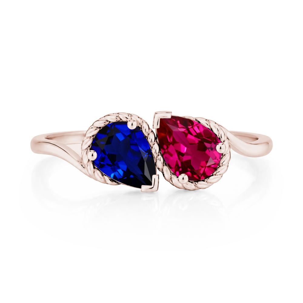Pear Cut Emerald and Swiss Blue Topaz Twisted Toi Et Moi Ring - LUO Jewelry #gemstone_Ruby and Sapphire