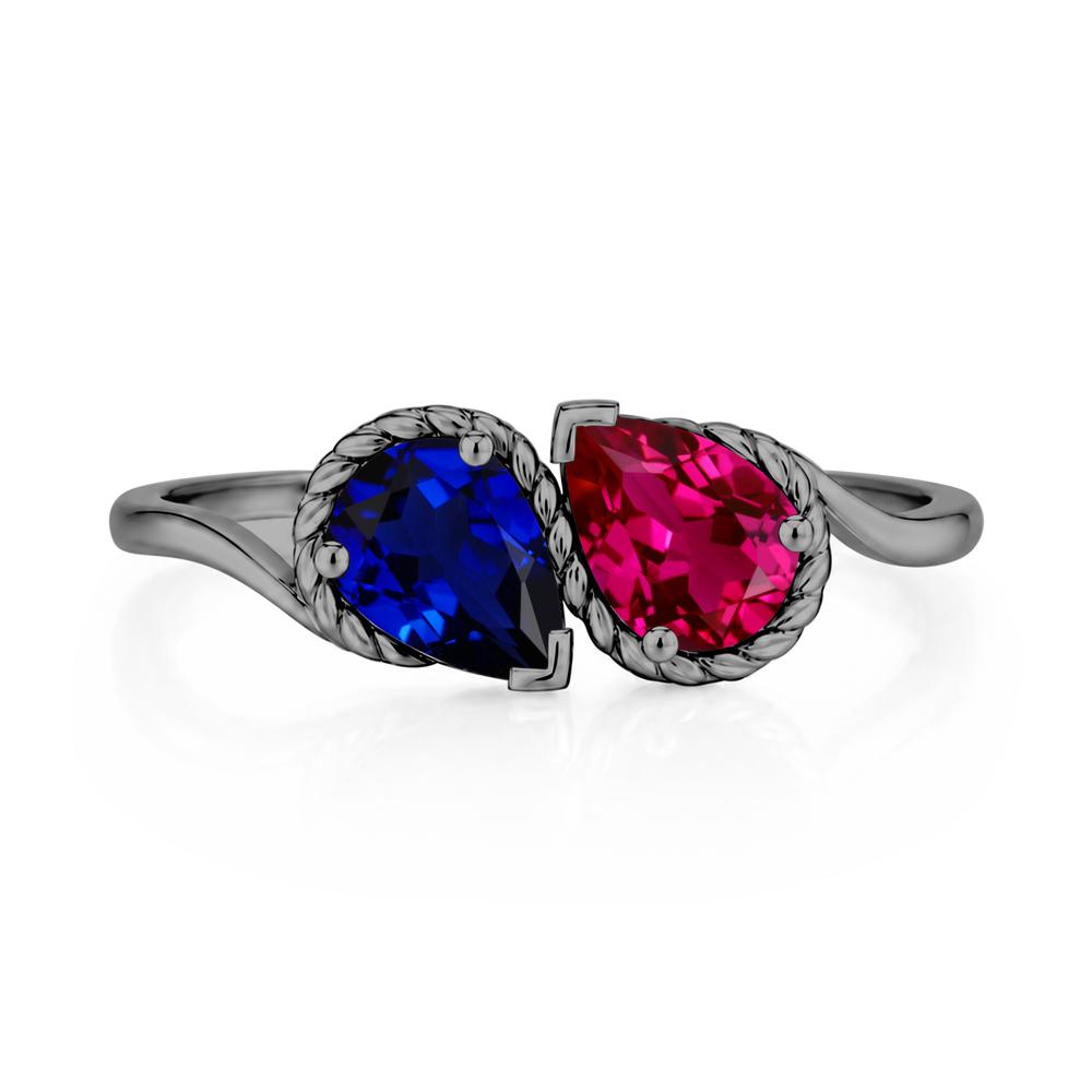 Pear Cut Emerald and Swiss Blue Topaz Twisted Toi Et Moi Ring - LUO Jewelry #gemstone_Ruby and Sapphire