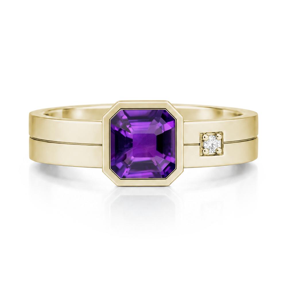 Bezel Setting Asscher Cut Emerald Mens Ring - LUO Jewelry #gemstone_Amethyst