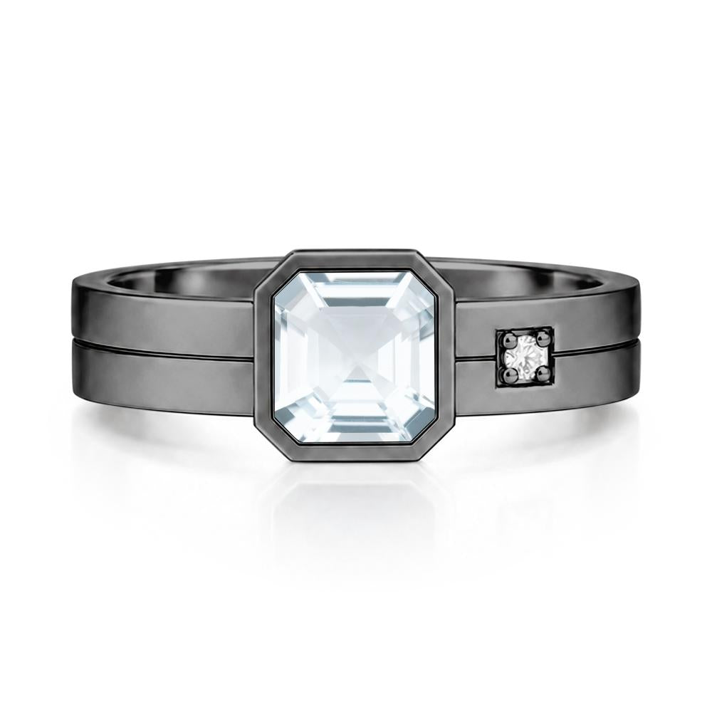 Bezel Setting Asscher Cut Emerald Mens Ring - LUO Jewelry #gemstone_Aquamarine