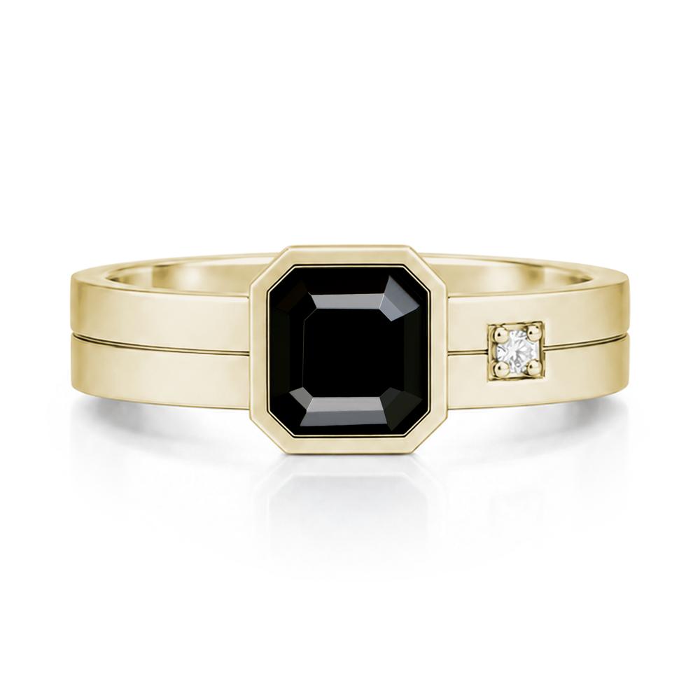 Bezel Setting Asscher Cut Emerald Mens Ring - LUO Jewelry #gemstone_Black Spinel