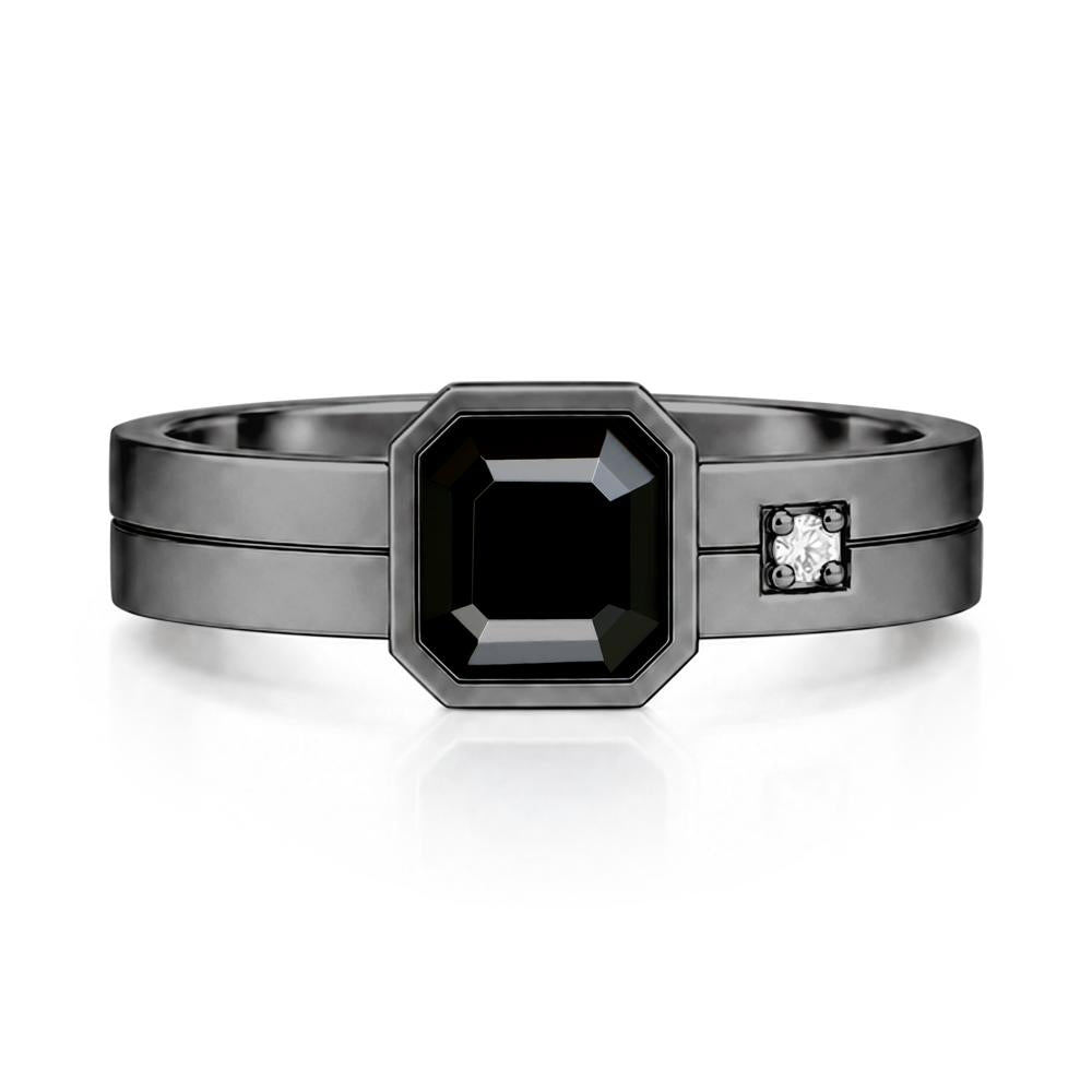 Bezel Setting Asscher Cut Emerald Mens Ring - LUO Jewelry #gemstone_Black Spinel