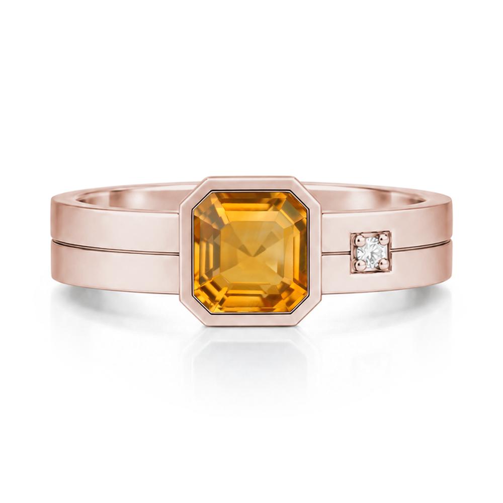 Bezel Setting Asscher Cut Emerald Mens Ring - LUO Jewelry #gemstone_Citrine