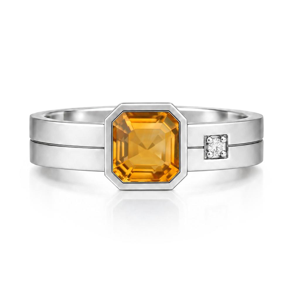 Bezel Setting Asscher Cut Emerald Mens Ring - LUO Jewelry #gemstone_Citrine