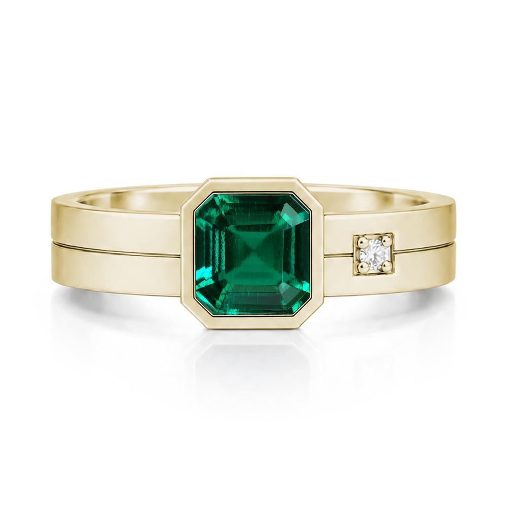 Bezel Setting Asscher Cut Emerald Mens Ring - LUO Jewelry #gemstone_Emerald