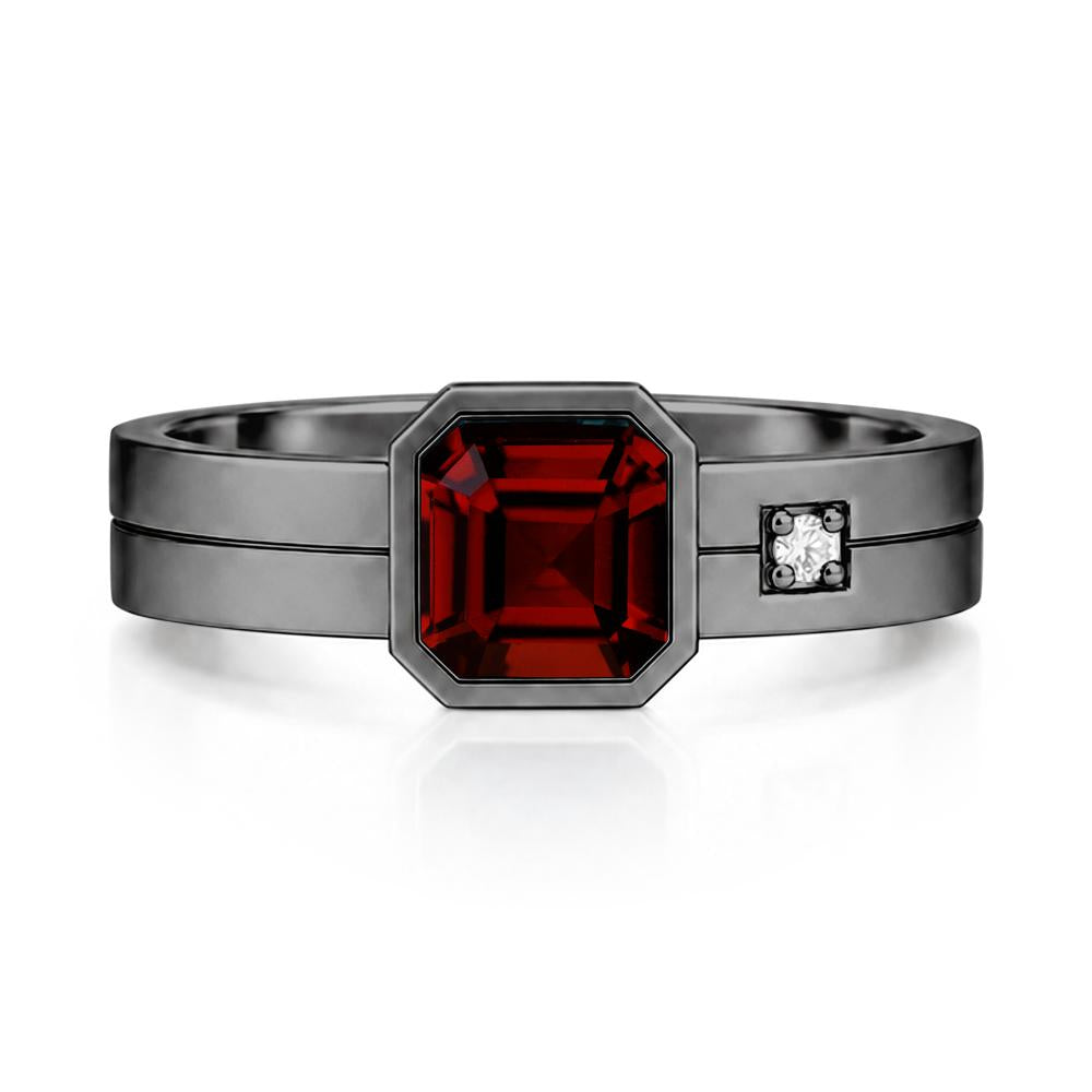 Bezel Setting Asscher Cut Emerald Mens Ring - LUO Jewelry #gemstone_Garnet