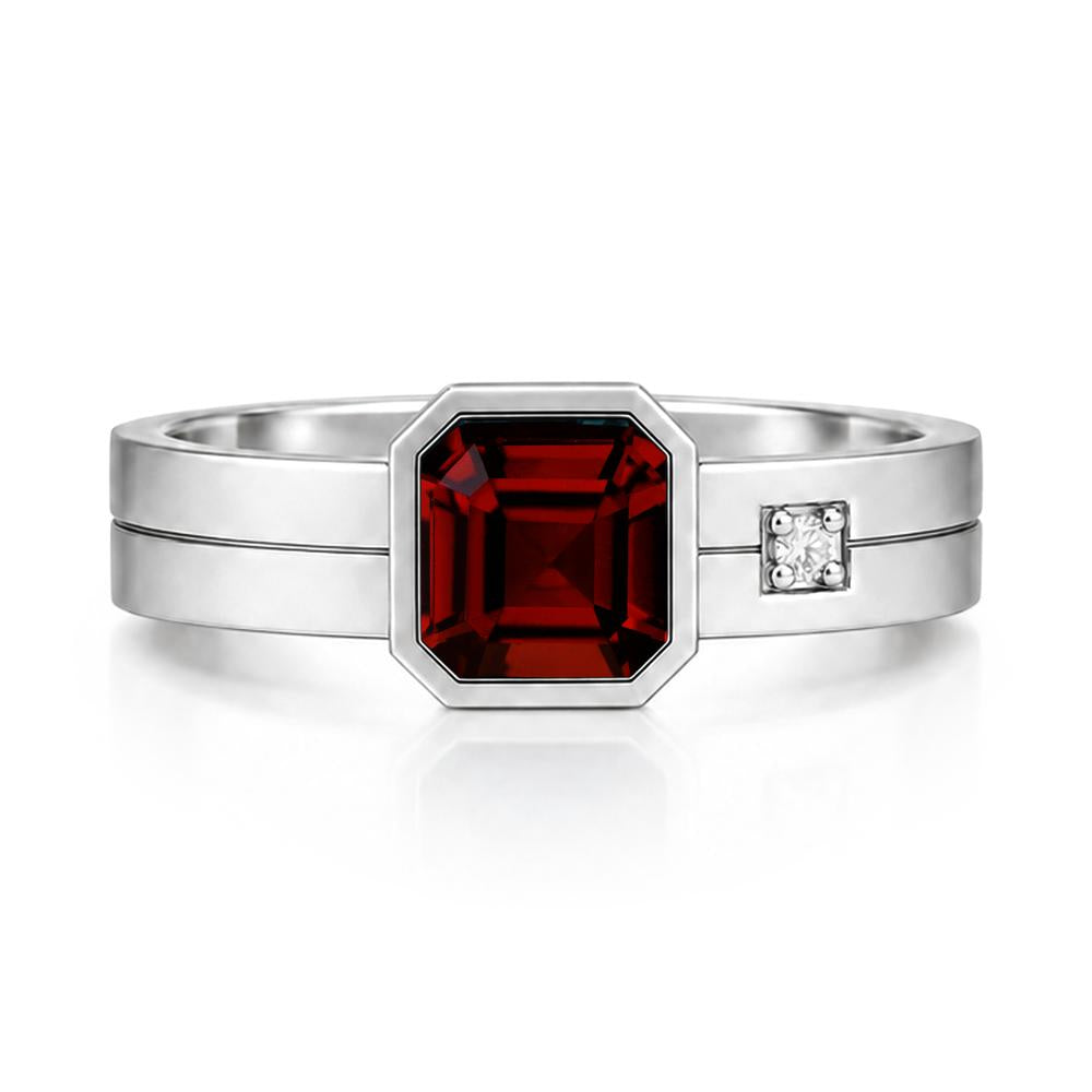 Bezel Setting Asscher Cut Emerald Mens Ring - LUO Jewelry #gemstone_Garnet