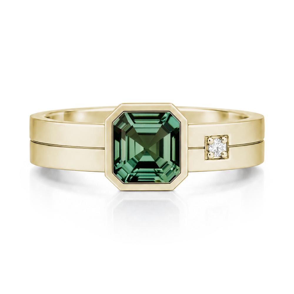 Bezel Setting Asscher Cut Emerald Mens Ring - LUO Jewelry #gemstone_Green Sapphire