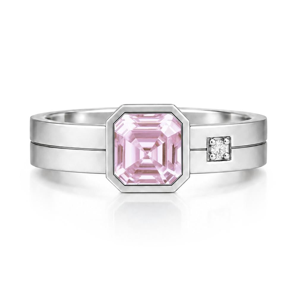 Bezel Setting Asscher Cut Emerald Mens Ring - LUO Jewelry #gemstone_Pink Cubic Zirconia