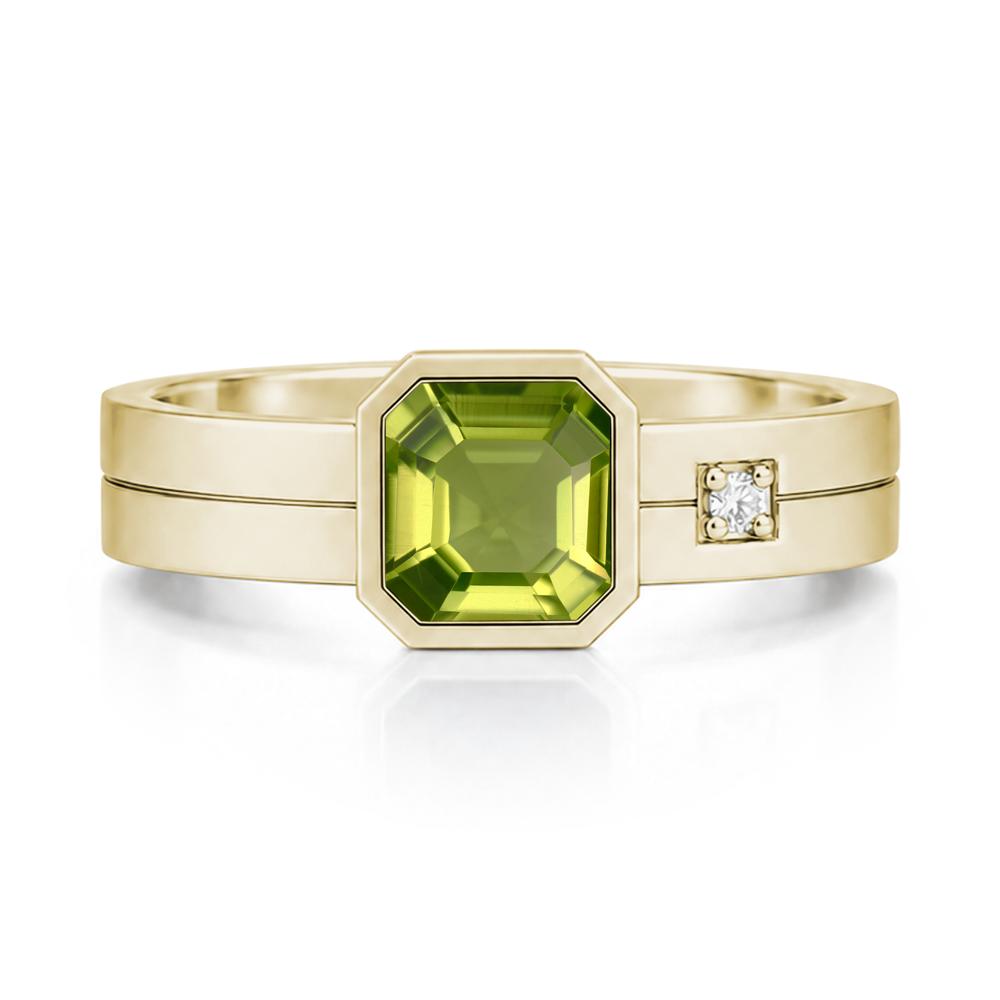 Bezel Setting Asscher Cut Emerald Mens Ring - LUO Jewelry #gemstone_Peridot