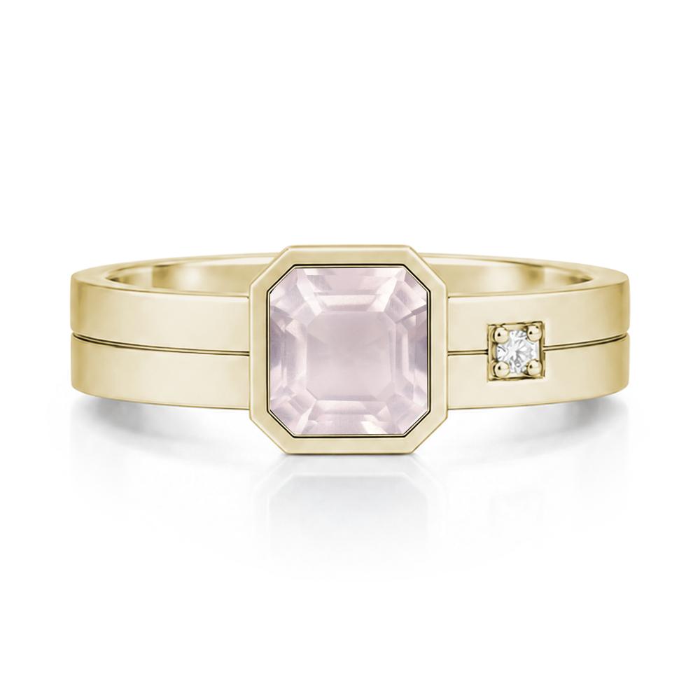 Bezel Setting Asscher Cut Emerald Mens Ring - LUO Jewelry #gemstone_Rose Quartz