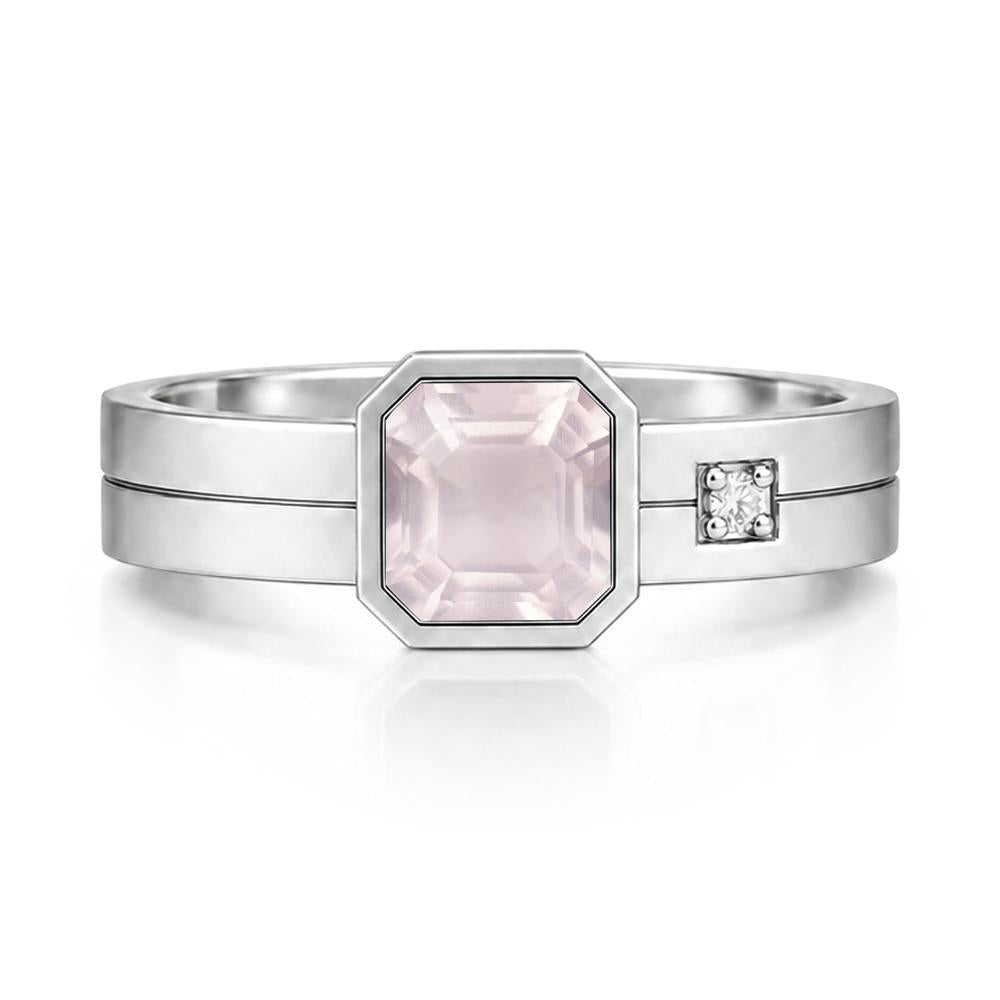 Bezel Setting Asscher Cut Emerald Mens Ring - LUO Jewelry #gemstone_Rose Quartz