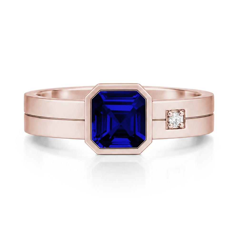 Bezel Setting Asscher Cut Emerald Mens Ring - LUO Jewelry #gemstone_Sapphire