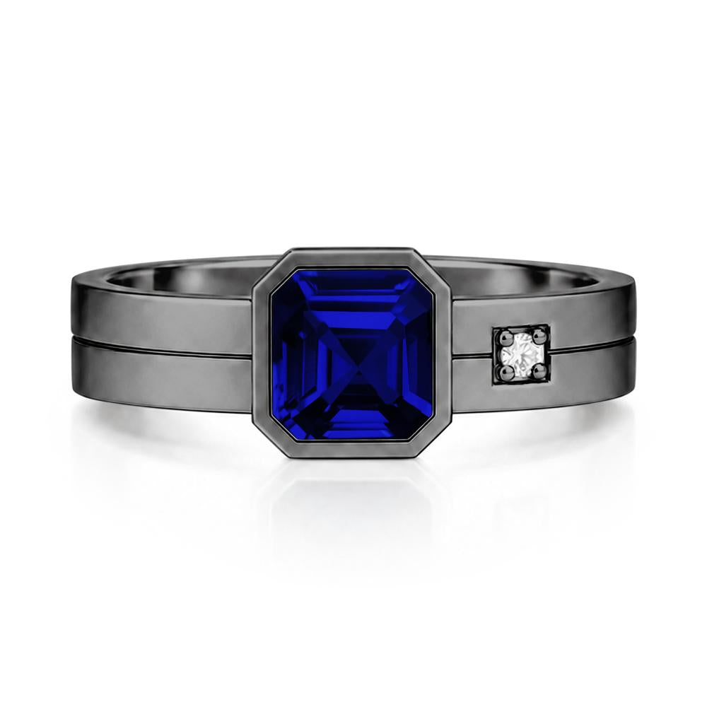 Bezel Setting Asscher Cut Emerald Mens Ring - LUO Jewelry #gemstone_Sapphire