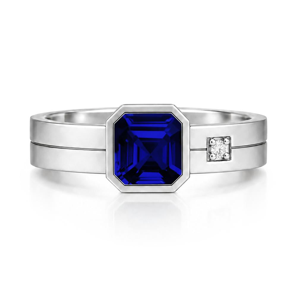 Bezel Setting Asscher Cut Emerald Mens Ring - LUO Jewelry #gemstone_Sapphire