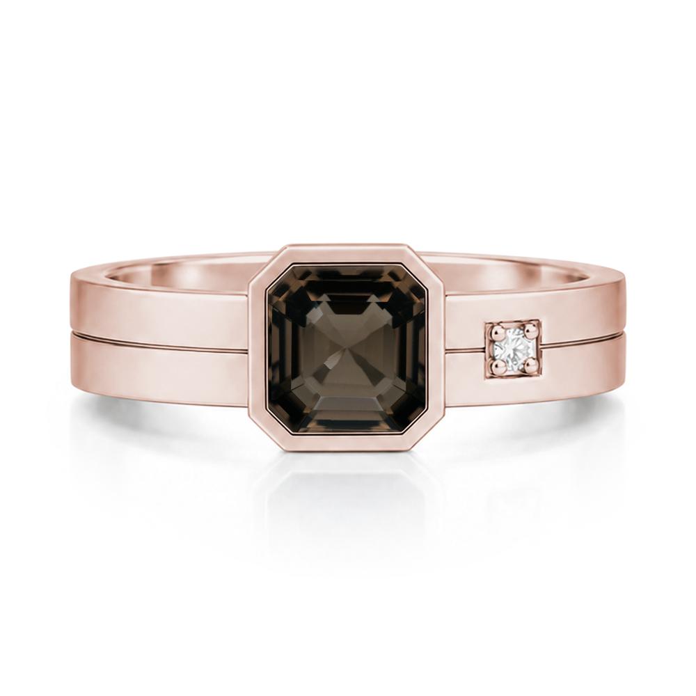 Bezel Setting Asscher Cut Emerald Mens Ring - LUO Jewelry #gemstone_Smoky Quartz