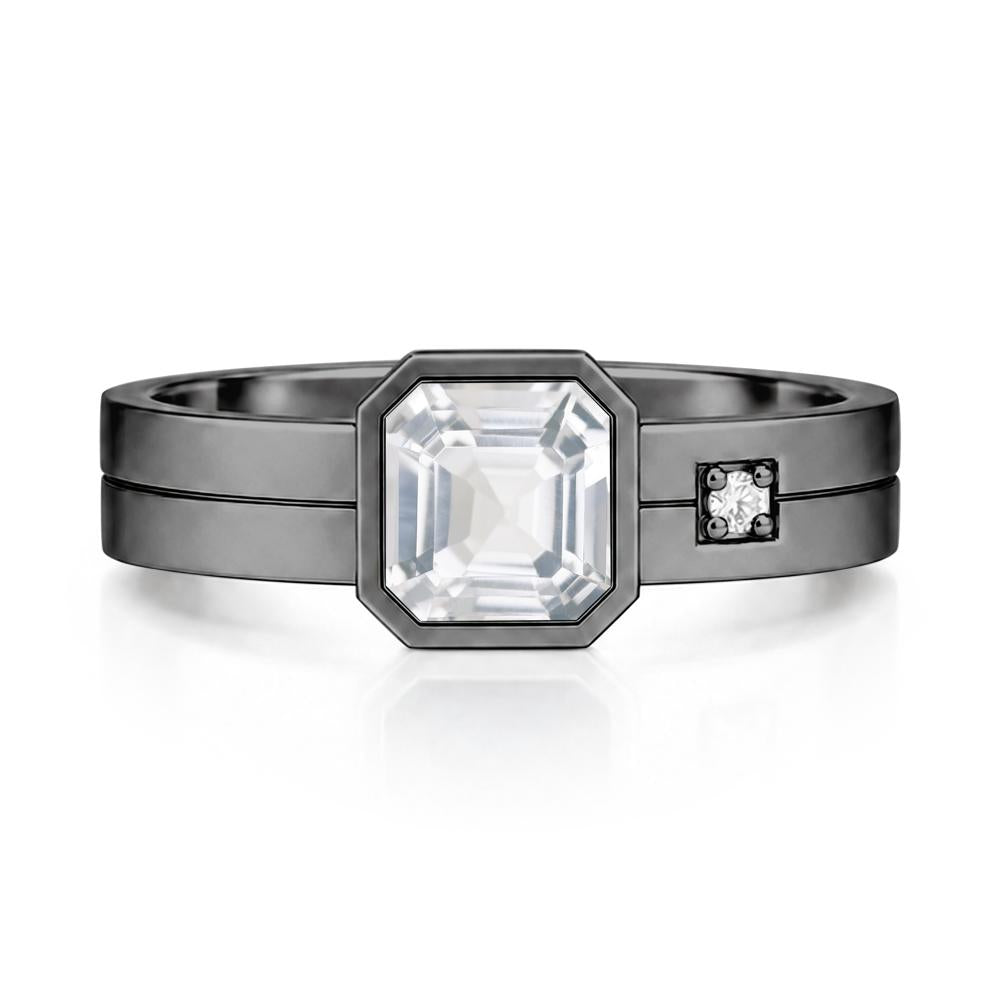 Bezel Setting Asscher Cut Emerald Mens Ring - LUO Jewelry #gemstone_White Topaz