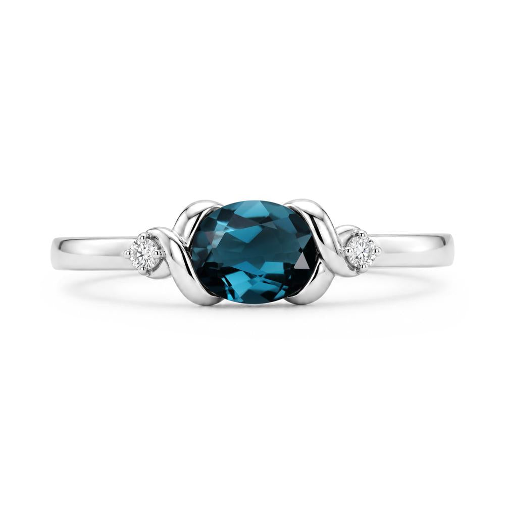 East West Oval Shaped Sapphire Twisted Ring - LUO Jewelry #gemstone_London Blue Topaz