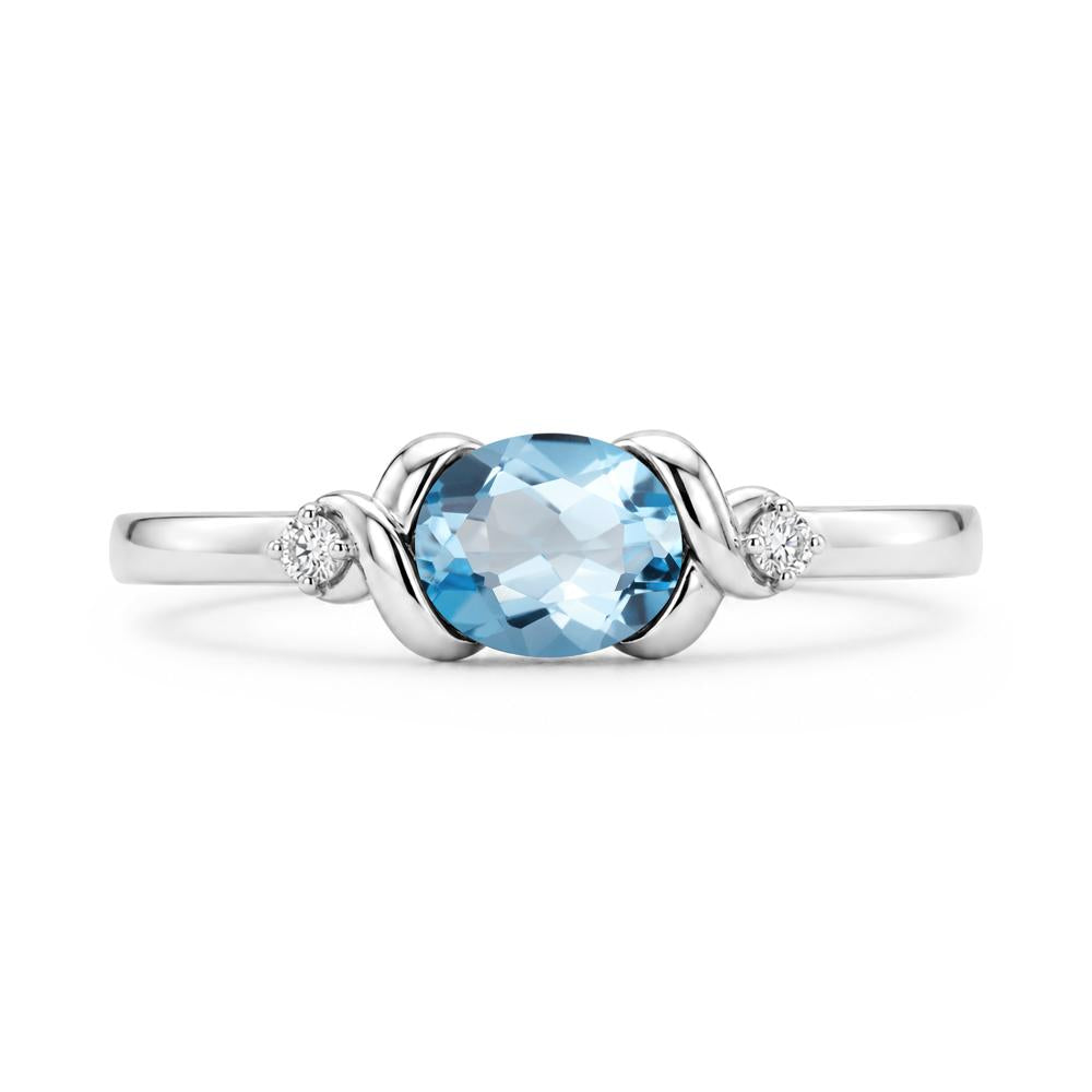 East West Oval Shaped Sapphire Twisted Ring - LUO Jewelry #gemstone_Swiss Blue Topaz