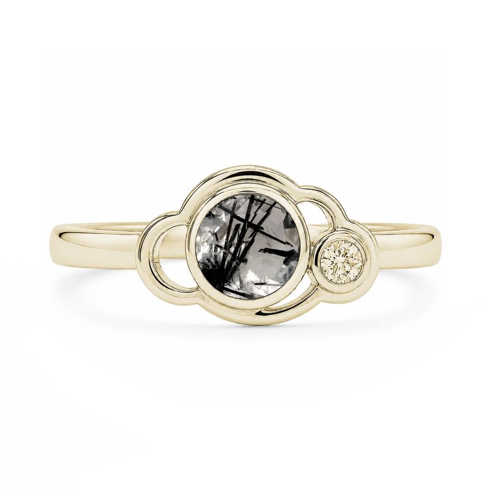 Bezel Setting Two Stone Black Spinel Cloud Ring - LUO Jewelry #gemstone_Black Rutilated Quartz