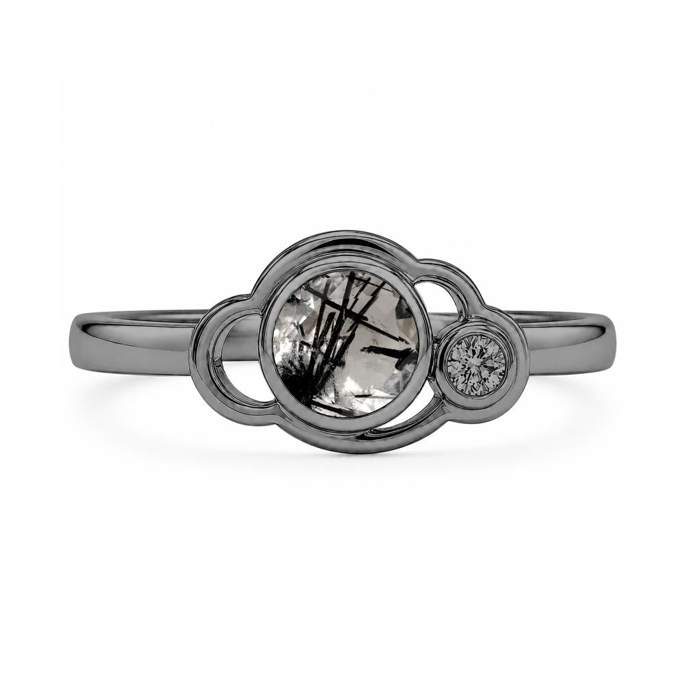 Bezel Setting Two Stone Black Spinel Cloud Ring - LUO Jewelry #gemstone_Black Rutilated Quartz