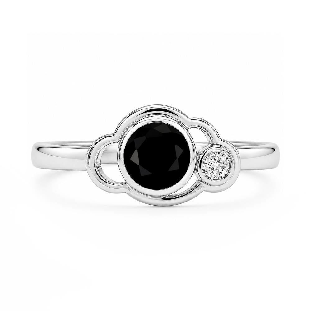 Bezel Setting Two Stone Black Spinel Cloud Ring - LUO Jewelry #gemstone_Black Spinel