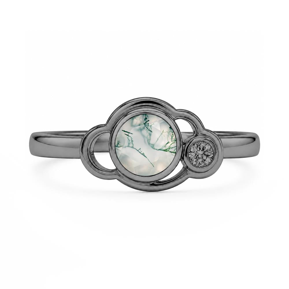 Bezel Setting Two Stone Black Spinel Cloud Ring - LUO Jewelry #gemstone_Moss Agate