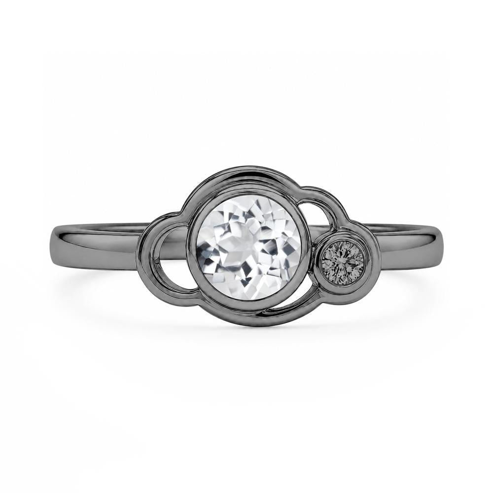 Bezel Setting Two Stone Black Spinel Cloud Ring - LUO Jewelry #gemstone_White Topaz