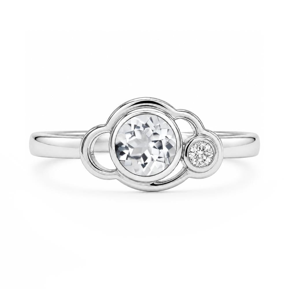 Bezel Setting Two Stone Black Spinel Cloud Ring - LUO Jewelry #gemstone_White Topaz