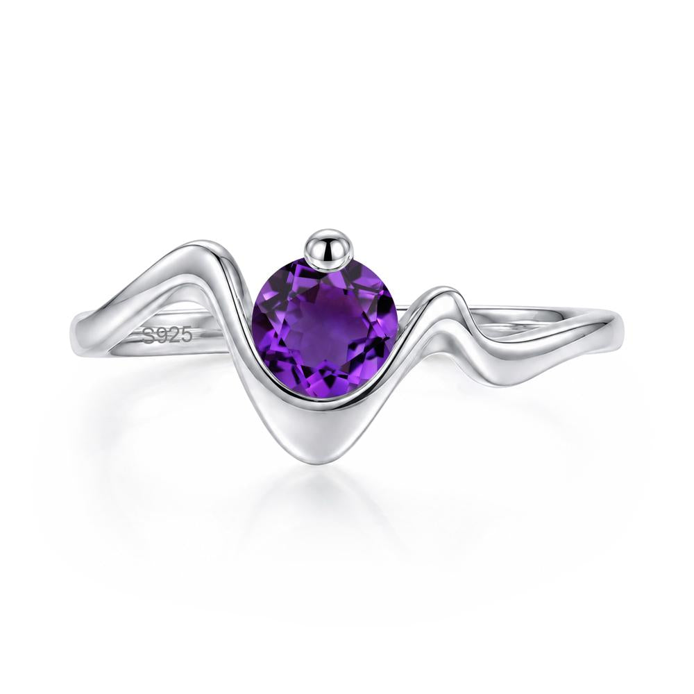 Round Shaped Amethyst Twisted Wave Ring - LUO Jewelry #gemstone_Amethyst