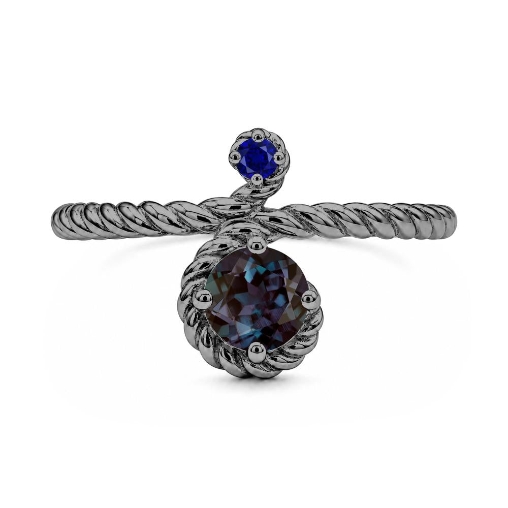 Vintage Twisted Rope Pink Sapphire and Sapphire Two Stone Ring - LUO Jewelry #gemstone_Alexandrite and Sapphire