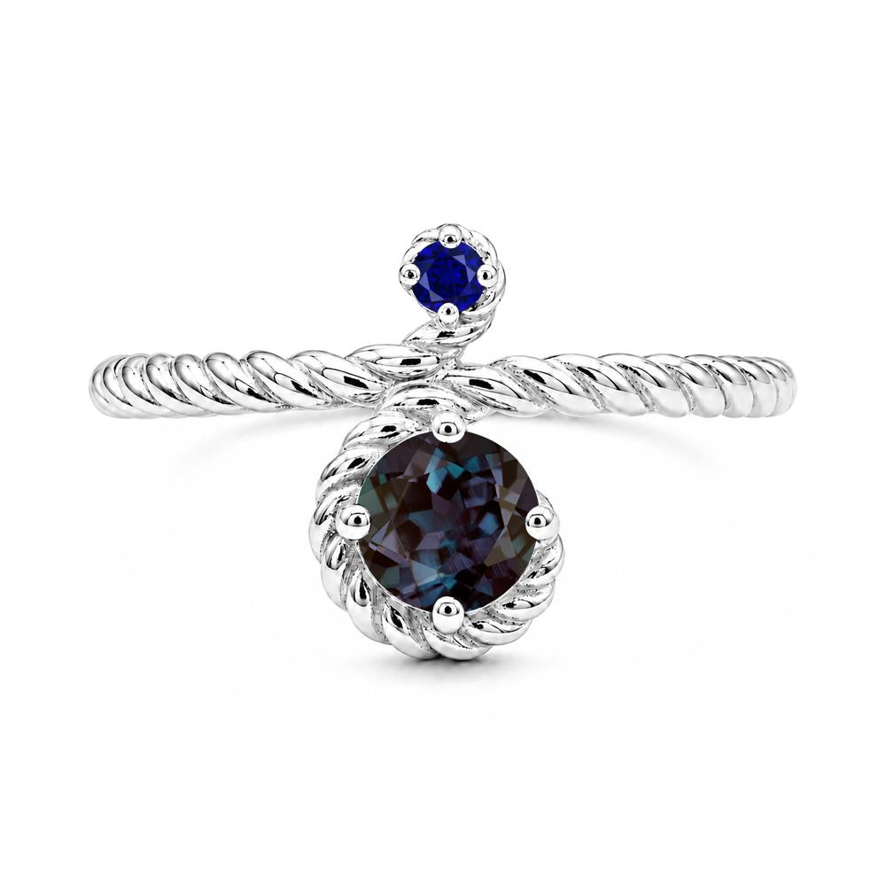 Vintage Twisted Rope Pink Sapphire and Sapphire Two Stone Ring - LUO Jewelry #gemstone_Alexandrite and Sapphire