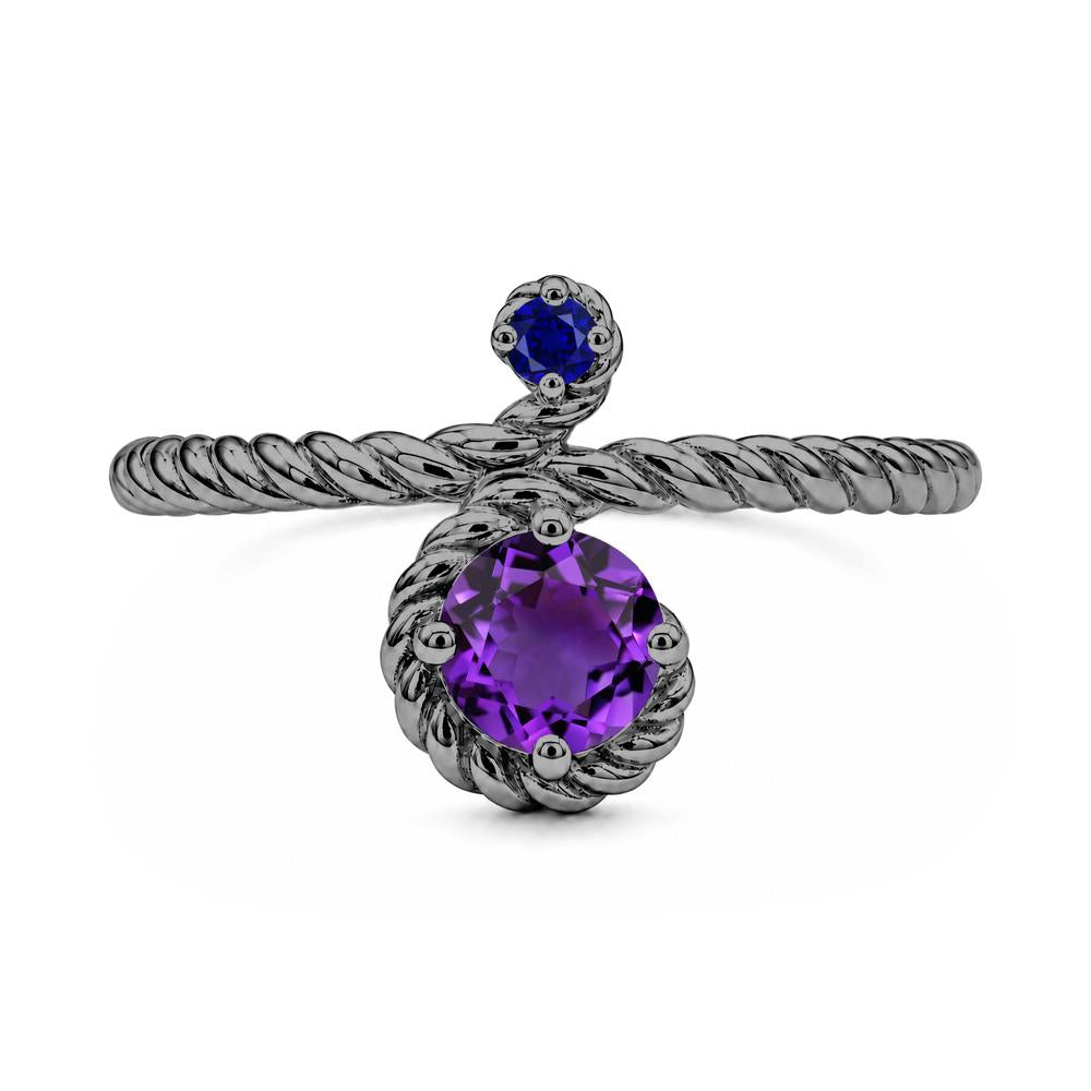 Vintage Twisted Rope Pink Sapphire and Sapphire Two Stone Ring - LUO Jewelry #gemstone_Amethyst and Sapphire