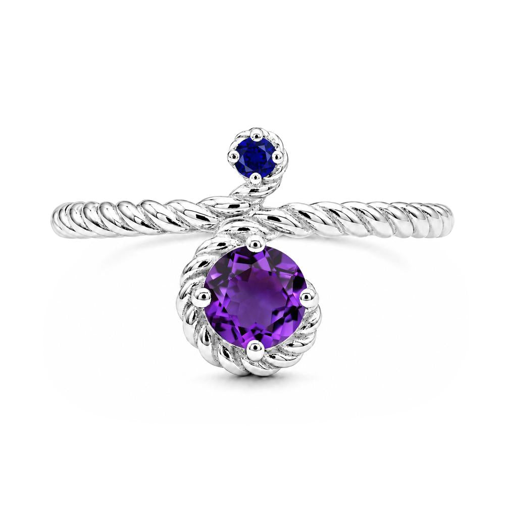 Vintage Twisted Rope Pink Sapphire and Sapphire Two Stone Ring - LUO Jewelry #gemstone_Amethyst and Sapphire