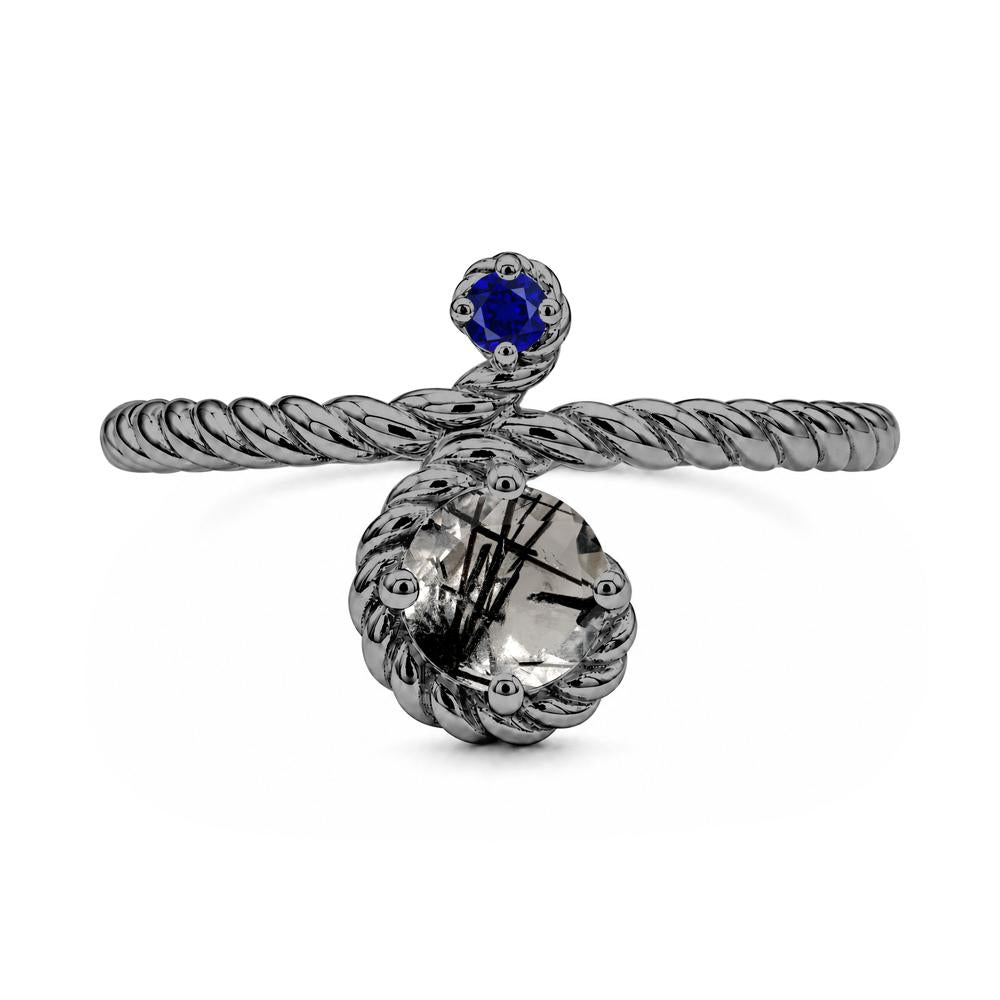 Vintage Twisted Rope Pink Sapphire and Sapphire Two Stone Ring - LUO Jewelry #gemstone_Black Rutilated Quartz and Sapphire