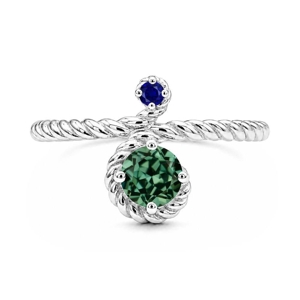 Vintage Twisted Rope Pink Sapphire and Sapphire Two Stone Ring - LUO Jewelry #gemstone_Green Sapphire and Sapphire